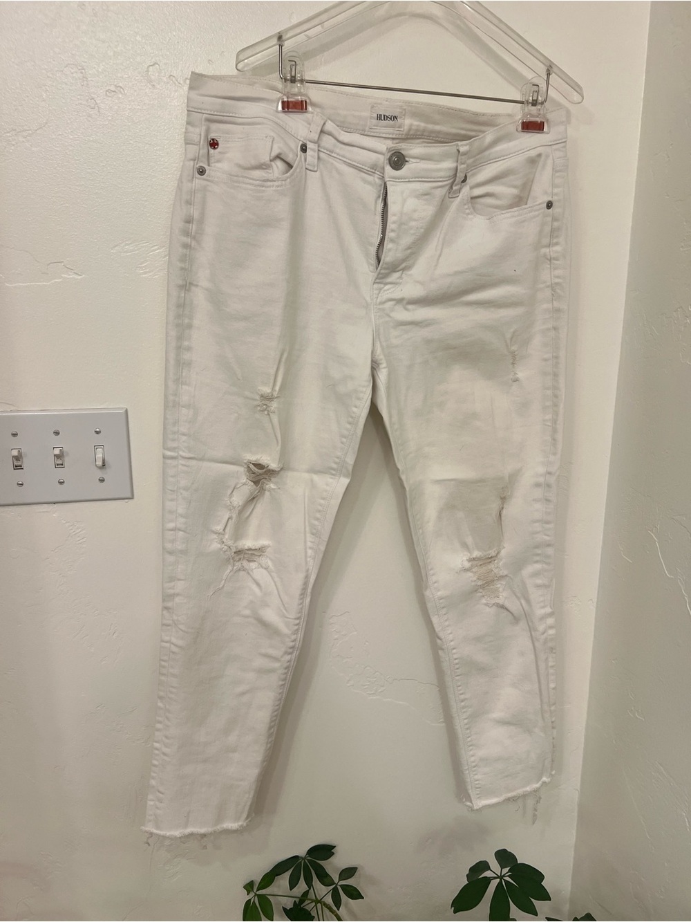 Hudson White Natalie Midrise Slim Boyfriend Jeans